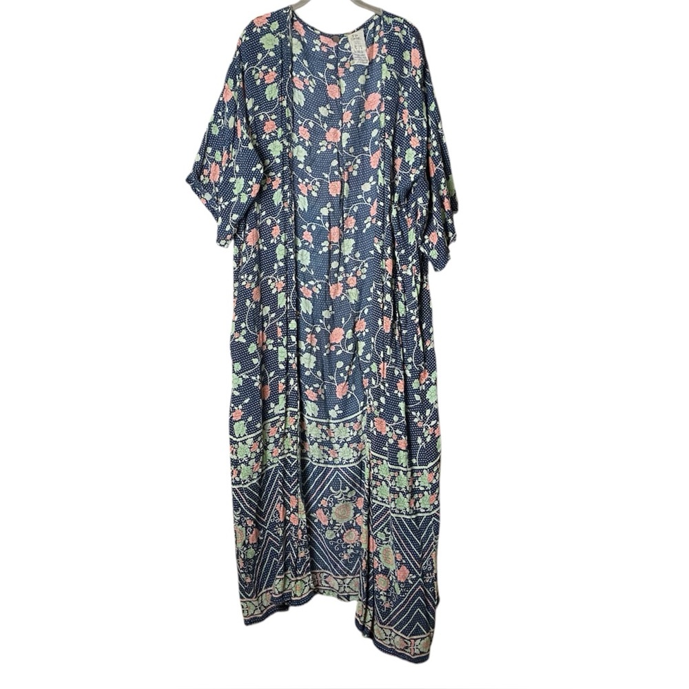 Free People Boho Floral Open Front Long Festival Kimono Womens XS FP One - Picture 1 of 3